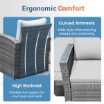 Wisteria Lane 4 Piece Patio Furniture Set, Wicker Outdoor Patio Conversation Furniture Set, All Weather Outdoor Patio Sofa with Cushion and Glass Table, Ash Gray