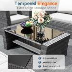 Wisteria Lane 4 Piece Patio Furniture Set, Wicker Outdoor Patio Conversation Furniture Set, All Weather Outdoor Patio Sofa with Cushion and Glass Table, Ash Gray