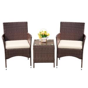 3-Piece Rattan Patio Furniture Set – Brown/Beige