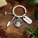 Gardening Keychain –Rake, Shovel, Watering Can with Plant Charms & “Thank You” Tag, Cool Keychians Gifts for Women Men Gardeners, Teachers & Appreciation Moments
