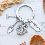 Gardening Keychain –Rake, Shovel, Watering Can with Plant Charms & “Thank You” Tag, Cool Keychians Gifts for Women Men Gardeners, Teachers & Appreciation Moments