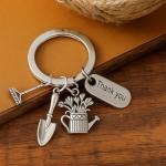 Gardening Keychain –Rake, Shovel, Watering Can with Plant Charms & “Thank You” Tag, Cool Keychians Gifts for Women Men Gardeners, Teachers & Appreciation Moments