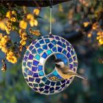 Blue Mosaic 6-Inch Glass Hanging Bird Feeder