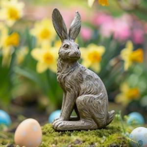 DiliComing Outdoor Rabbit Garden Statue - 12 Inch Large Easter Bunny Decor Grey Resin Animal Sculpture for Home Lawn Yard Decorations Womens Gifts