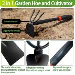 Hoe and Cultivator Garden Rake with Rubber Handle, Hoe & Sturdy 3 Claw Tiller, 2-in-1 Duty Gardening Hand Tools for Digging, Loosening Soil, Weeding, Cultivating