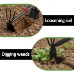 Hoe and Cultivator Garden Rake with Rubber Handle, Hoe & Sturdy 3 Claw Tiller, 2-in-1 Duty Gardening Hand Tools for Digging, Loosening Soil, Weeding, Cultivating