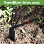Hoe and Cultivator Garden Rake with Rubber Handle, Hoe & Sturdy 3 Claw Tiller, 2-in-1 Duty Gardening Hand Tools for Digging, Loosening Soil, Weeding, Cultivating