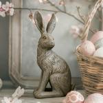 DiliComing Outdoor Rabbit Garden Statue - 12 Inch Large Easter Bunny Decor Grey Resin Animal Sculpture for Home Lawn Yard Decorations Womens Gifts