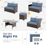 Wisteria Lane 7 Piece Patio Furniture Set, High Curved Back Wicker Patio Sectional, All Weather Outdoor Dining Set, Outdoor Furniture Patio Conversation Set with Ottoman, Blue