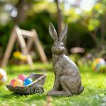 DiliComing Outdoor Rabbit Garden Statue - 12 Inch Large Easter Bunny Decor Grey Resin Animal Sculpture for Home Lawn Yard Decorations Womens Gifts