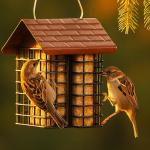 More Birds Double Suet Feeder with Weather Guard, 6.5" L X 4.25" W X 7.25" H, Brown