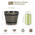 WEICHENGXING 5 Pack 7 Inch Plastic Plant Pots, Whiskey Barrel Planters, Flower Pots for Indoor Outdoor Home Herb Snake Plants, Durable Pots, Set of 5