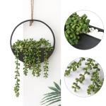 CEWOR 2pcs Artificial Hanging Succulent Plants, Fake String of Pearls in Pot with Lanyard Boho Wall Decor for Bathroom Living Room Home Indoor Outdoor Decorations, Black