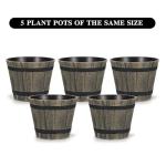 WEICHENGXING 5 Pack 7 Inch Plastic Plant Pots, Whiskey Barrel Planters, Flower Pots for Indoor Outdoor Home Herb Snake Plants, Durable Pots, Set of 5