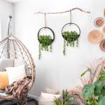 CEWOR 2pcs Artificial Hanging Succulent Plants, Fake String of Pearls in Pot with Lanyard Boho Wall Decor for Bathroom Living Room Home Indoor Outdoor Decorations, Black