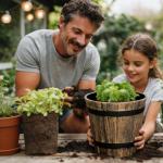 WEICHENGXING 5 Pack 7 Inch Plastic Plant Pots, Whiskey Barrel Planters, Flower Pots for Indoor Outdoor Home Herb Snake Plants, Durable Pots, Set of 5