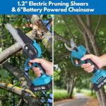 Clownya 4-in-1 Cordless Pole saw Pruning Set, Electric Pruning Shears & 6 Inch pole saws for tree trimming with 8ft Max Extension Pole, Two 20V 2.0Ah Batteries, Electric Pole Saw Tree Trimming Kit