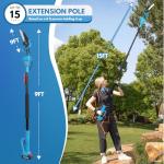 Clownya 4-in-1 Cordless Pole saw Pruning Set, Electric Pruning Shears & 6 Inch pole saws for tree trimming with 8ft Max Extension Pole, Two 20V 2.0Ah Batteries, Electric Pole Saw Tree Trimming Kit