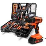 COMOWARE Household Tool Set with 20V Cordless Drill Driver, 120Pcs Hand Tool Kit for Men, Power Drill Set with Plastic Toolbox, Ideal for Office, Garden, DIY Project