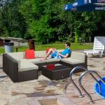 Outsunny 7-Piece Patio Furniture Set, Outdoor Wicker Conversation Set, All Weather PE Rattan Sectional Sofa Set with Cushions and Tempered Glass Top Coffee Table, Pillows, Cream White