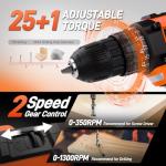 COMOWARE Household Tool Set with 20V Cordless Drill Driver, 120Pcs Hand Tool Kit for Men, Power Drill Set with Plastic Toolbox, Ideal for Office, Garden, DIY Project