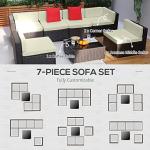 Outsunny 7-Piece Patio Furniture Set, Outdoor Wicker Conversation Set, All Weather PE Rattan Sectional Sofa Set with Cushions and Tempered Glass Top Coffee Table, Pillows, Cream White