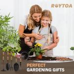 ROYTOA Garden Tool Set, 5PCS Gardening Tools, Stainless Steel Heavy Duty Hand Cultivator, Hoes, Shovel, Trowel and Weeder with Ergonomic Walnut Handle, Gardening Gifts for Women