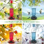 FEED GARDEN Glass Hummingbird Feeder for Outdoors Hanging, 16 OZ Humming Birds Feeders with 4 Bee Guard Feeding Ports & Built-in Ant Moat, Bird Feeder for Outside, Gifts for Women Mom, Red