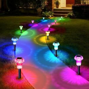 Priddop Solar Lights Outdoor Pathway Lights 8 Pack LED Waterproof Color Changing Mushroom for Garden Landscape Path Lawn Yard Decor