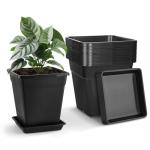 RimCereal 8 Pack 5 Gallon Large Pots for Plants Square Nursery Pots with Drainage Saucer 12 Inch Black Plastic Nursery Garden Planter Container for Indoor Outdoor Vegetables Succulent Flower Gifts