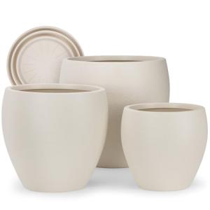 YNNICO Plant Pots 17.5/14.8/12.2 inch Set of 3, Flower Pots with Drainage Holes, Large Planters for Indoor Outdoor Garden Plants and Flowers. (Light Beige)