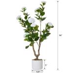 2Pcs/3FT Artificial Camellia Tree for Indoor Porch Decor, Realistic Faux Plant in Pot with White Flowers, 35" Tall Potted Greenery Fake Camellia Plant for Home Office Outdoor Patio Wedding Decor