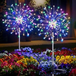suddus Solar Garden Lights Outdoor Waterproof Decorative, 2Pack 150LED Firework Lights 8 Modes, Multicolor Solar Fairy Light for Yard, Patio, Pathway, Flowerbed Party Wedding Decor