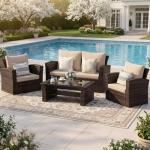 5-Piece Rattan Patio Furniture Set for Garden