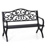 Sophia & William 50" Outdoor Garden Bench Patio Park Bench, Cast Iron Metal Frame Furniture with Floral Design Backrest for Porch Yard Lawn Deck, Black