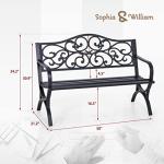 Sophia & William 50" Outdoor Garden Bench Patio Park Bench, Cast Iron Metal Frame Furniture with Floral Design Backrest for Porch Yard Lawn Deck, Black
