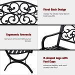 Sophia & William 50" Outdoor Garden Bench Patio Park Bench, Cast Iron Metal Frame Furniture with Floral Design Backrest for Porch Yard Lawn Deck, Black