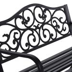 Sophia & William 50" Outdoor Garden Bench Patio Park Bench, Cast Iron Metal Frame Furniture with Floral Design Backrest for Porch Yard Lawn Deck, Black