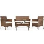 Sweetcrispy Patio Furniture Set 4 Pieces, Outdoor Furniture with Soft Cushion and Glass Table, All Weather Manual Weaving Wicker Rattan Patio Chairs for Garden, Terrace, Porch, Lawn (Brown and Beige)