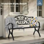 Garden Bench with Floral Design and Metal Frame