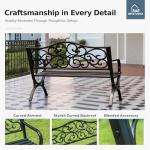 Garden Bench with Floral Design and Metal Frame