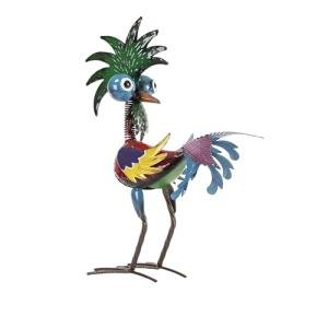 Colorful 19" Tropical Metal Rooster Statue