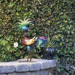 Colorful 19" Tropical Metal Rooster Statue