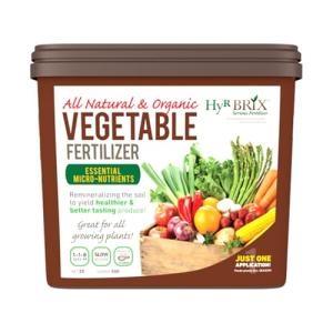 HyR BRIX All Natural & Organic 1-1-8 Vegetable Garden Fertilizer, 20lb Bucket - Slow-Release Plant Food with Calcium & Sulfur - Essential Micronutrients for Healthier Produce