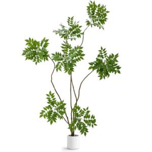 Jexine 6 ft Artificial Sumac Tree, Tall Fake Sumac Tree with White Pot, Faux Mahonia Fortunei Plants Faux Plant for Indoor Outdoor Office Living Room Home Patio Greening Porch Decor