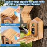 Bamboo Smart Bird Feeder with 4K Camera, AI Bird Identification 10000+ Species, Solar Powered & USB-C Charging, IP65 Weatherproof, 1.25L Speed Capacity for Outdoor Garden (Wall Mount/Pole) (Large)