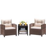 Devoko 3 Pieces Patio Furniture Set, PE Rattan Wicker Patio Set with Two Outdoor Chairs and Table, Upgraded Patio Chairs and Table for Porch, Garden Poolside Balcony