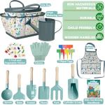 Kids Gardening Set 14Pcs Gardening Tools for Kids with Tote Bag,Watering Can, Shovel, Apron, Garden Book and More Educational STEM Learning Outdoor for Toddlers Boys Girls (Dinosaur Blue)