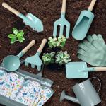 Kids Gardening Set 14Pcs Gardening Tools for Kids with Tote Bag,Watering Can, Shovel, Apron, Garden Book and More Educational STEM Learning Outdoor for Toddlers Boys Girls (Dinosaur Blue)