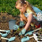 Kids Gardening Set 14Pcs Gardening Tools for Kids with Tote Bag,Watering Can, Shovel, Apron, Garden Book and More Educational STEM Learning Outdoor for Toddlers Boys Girls (Dinosaur Blue)